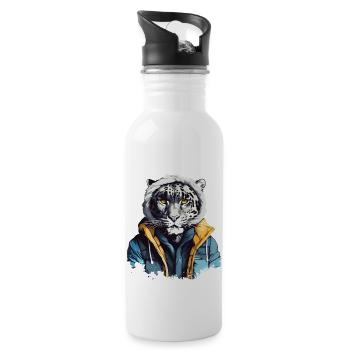 Streetstyle Schneeleopard | Leoparden-Liebhaber - Trinkflasche mit integriertem Trinkhalm - Weiß - Rechts