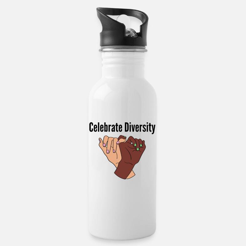 Celebrate Diversity - Trinkflasche mit integriertem Trinkhalm - Weiß