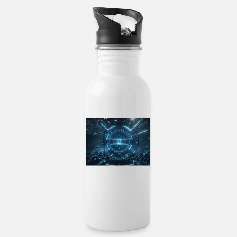 Synthese der Technologie-Zukunft - Trinkflasche mit integriertem Trinkhalm - Weiß