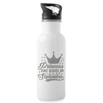 birthday happy september born in funny party queen - Water bottle with straw - white - Right