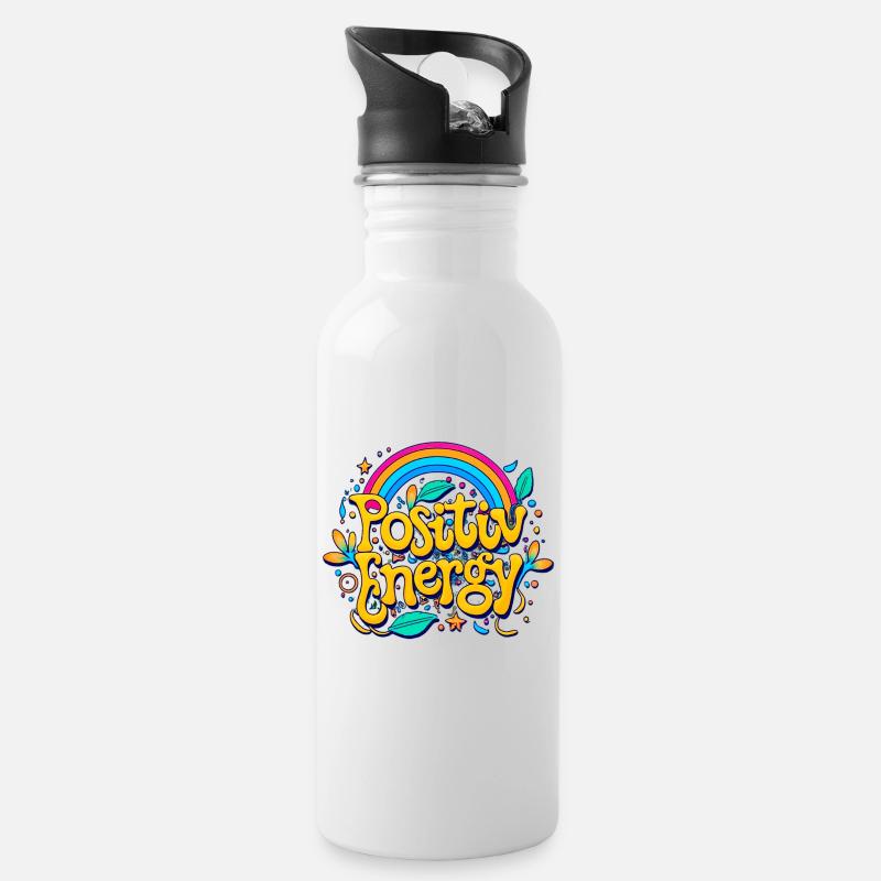 positive energy - Water bottle with straw - white