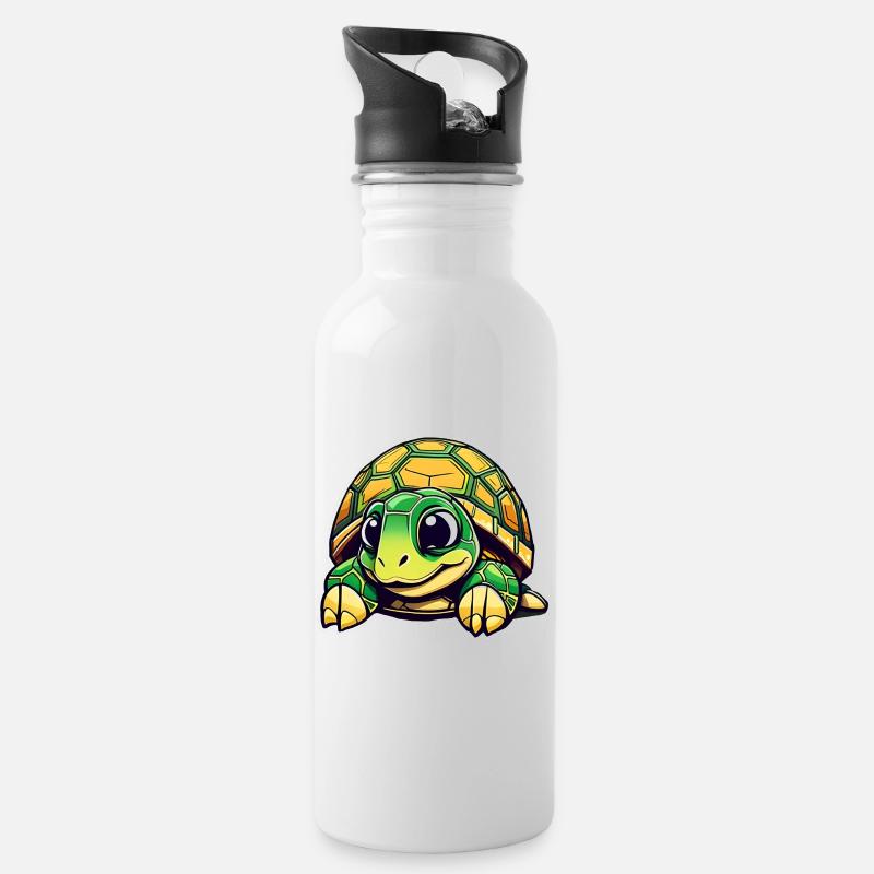 Cute Turtle - Water bottle with straw - white
