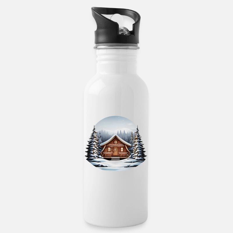 Cabane en bois, cabane de Noël - Gourde avec paille intégrée - blanc