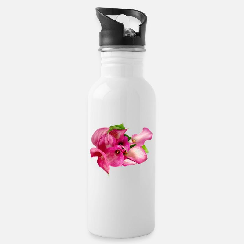 Calla-Lilie - Trinkflasche mit integriertem Trinkhalm - Weiß