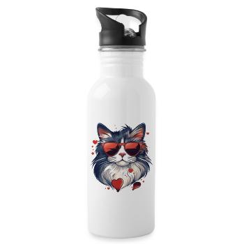 Chat amour - Gourde avec paille intégrée - blanc - Droite