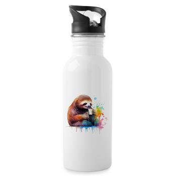 Faultier mit Kaffee - Trinkflasche mit integriertem Trinkhalm - Weiß - Rechts