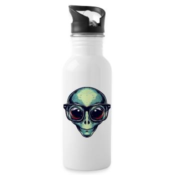 Nerdy alien with glasses - Water bottle with straw - white - Right