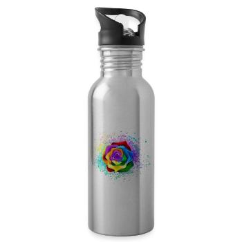 Rosenblüte farbenfroh auffällig schön - Trinkflasche mit integriertem Trinkhalm - Lightsilver - Rechts