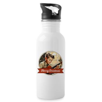 Boy playing a Christmas carol - Water bottle with straw - white - Right