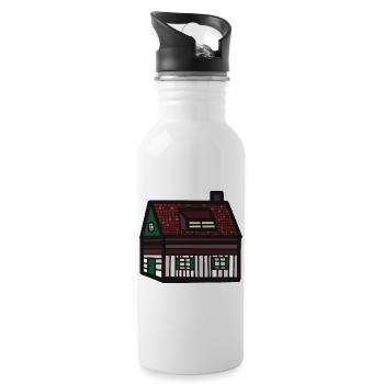 Tiroler Haus Hütte Häuschen Gebäude Immobilie - Trinkflasche mit integriertem Trinkhalm - Weiß - Rechts