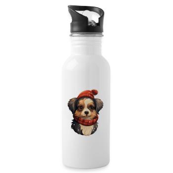 Cute puppy in winter - Water bottle with straw - white - Right