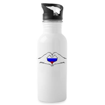Russia Flag Hands Heart Shape - Water bottle with straw - white - Right
