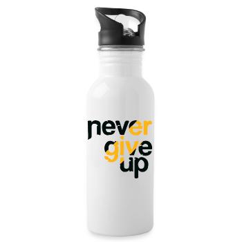 Never Give Up Motivationsspruch - Trinkflasche mit integriertem Trinkhalm - Weiß - Rechts