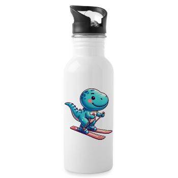 Mignon T-Rex dinosaure et skieur - drôle - Gourde avec paille intégrée - blanc - Droite
