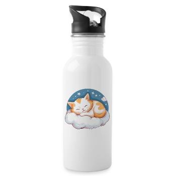 Cat Sleeping Official Sleep Shirt Pajamas - Water bottle with straw - white - Right