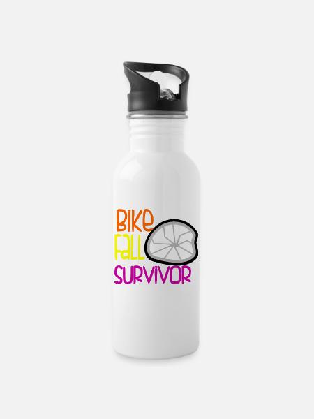 Bike Fall Survivor Funny Motorbike Crash Accident - Water bottle with straw - white