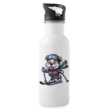 Bulldog Terrier Ski Skier Dog - Water bottle with straw - white - Right