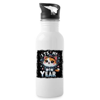 New Year New Year's Eve Cat This Is My Year - Water bottle with straw - white - Right