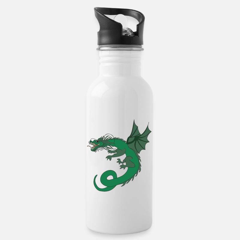 green Dragon - Water bottle with straw - white