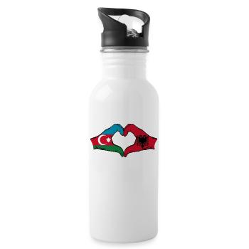 Forme de coeur d'Azerbaïdjan Albanie avec les mains - Gourde avec paille intégrée - blanc - Droite