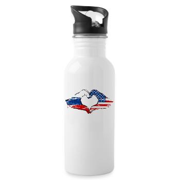 Forme de coeur Russie USA avec mains utilisées - Gourde avec paille intégrée - blanc - Droite