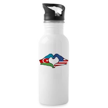 Azerbaijan USA Heart Shape with Hands - Water bottle with straw - white - Right
