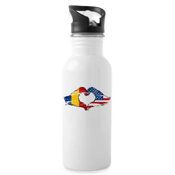 Romania USA heart shape with hands used - Water bottle with straw - white - Right