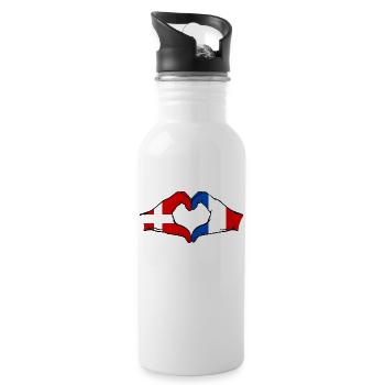 Denmark France Heart Shape with Hands - Water bottle with straw - white - Right