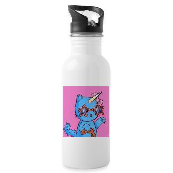 Crazy Cat Collection - Trinkflasche mit integriertem Trinkhalm - Weiß - Rechts