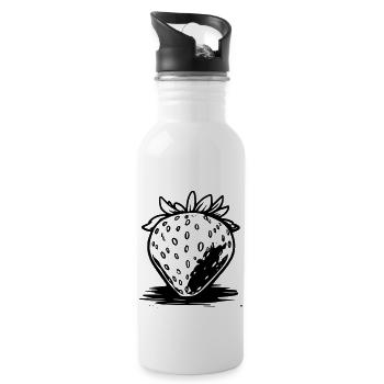 Erdbeere Comicstyle schwarz-weiß - Trinkflasche mit integriertem Trinkhalm - Weiß - Rechts