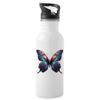 Schmetterling - Trinkflasche mit integriertem Trinkhalm - Weiß - Rechts