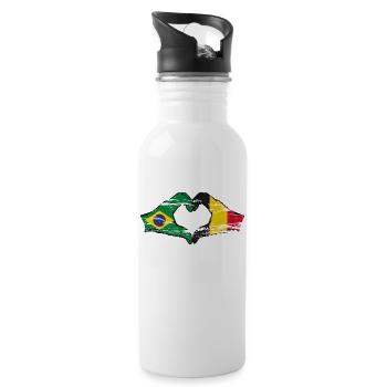 Brazil Belgium Flag Hands Heart Shape Used - Water bottle with straw - white - Right