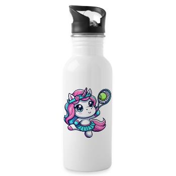 Niedliches Einhorn als Tennisspielerin - Lustiges - Trinkflasche mit integriertem Trinkhalm - Weiß - Rechts