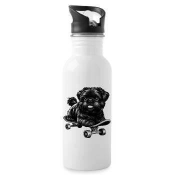 Poodle Skateboarder, Black and White Dog - Water bottle with straw - white - Right
