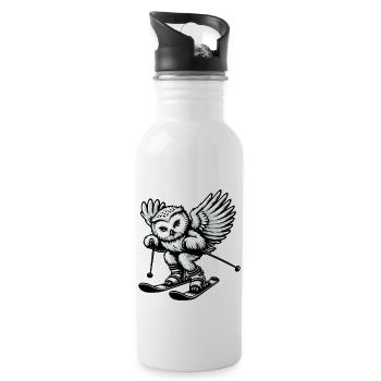 Owl on skis, winter sports adventure - Water bottle with straw - white - Right
