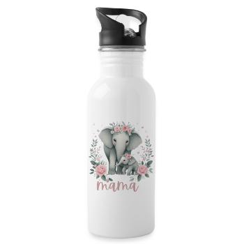 Mama Heart Floral Wreath Elephant Baby Shower - Trinkflasche mit integriertem Trinkhalm - Weiß - Rechts