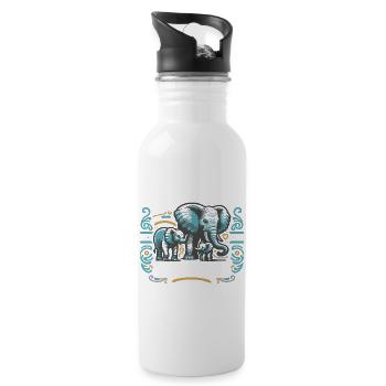 vatertag papa 2 kinder dad daddy elefant papafant - Trinkflasche mit integriertem Trinkhalm - Weiß - Rechts