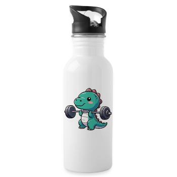 Dino T-Rex Workout Hantel Bankdrücken Design - Trinkflasche mit integriertem Trinkhalm - Weiß - Rechts