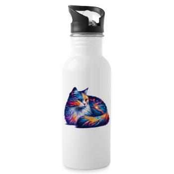 Katze - Trinkflasche mit integriertem Trinkhalm - Weiß - Rechts
