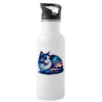 Katze - Trinkflasche mit integriertem Trinkhalm - Weiß - Rechts