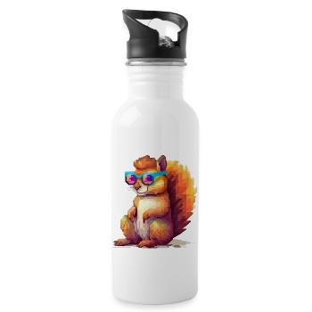 Pixulo das Eichhörnchen - Trinkflasche mit integriertem Trinkhalm - Weiß - Rechts