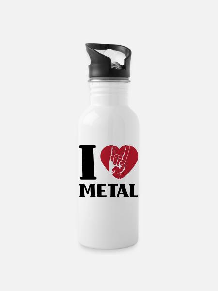 I love metal - Water bottle with straw - white