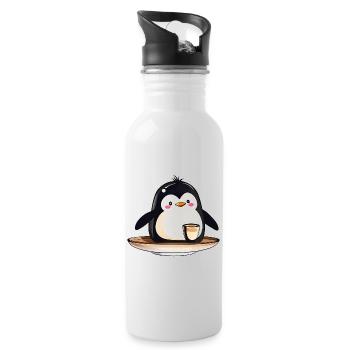 Niedlicher Pinguin mit Kaffee III - Trinkflasche mit integriertem Trinkhalm - Weiß - Rechts