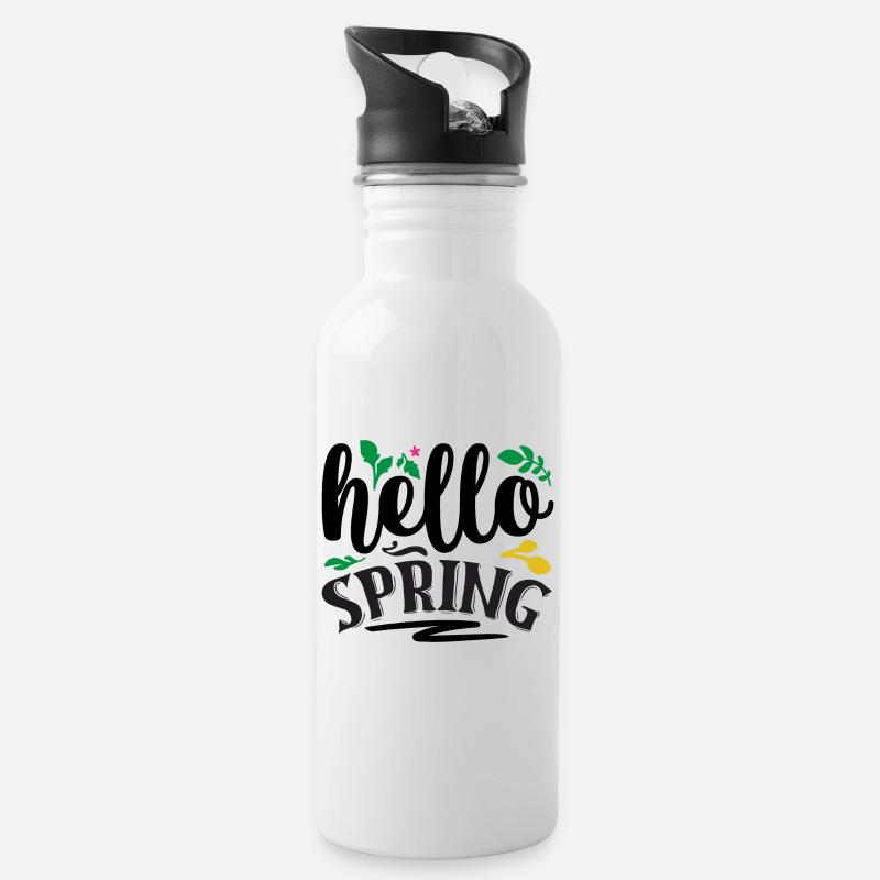 Hello Spring - Water bottle with straw - white