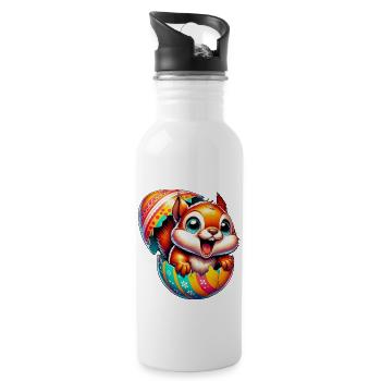 Ostern Eichhörnchen mit Osterei: Niedliches Design - Trinkflasche mit integriertem Trinkhalm - Weiß - Rechts