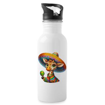 Cinco de Mayo Cute Giraffe with Green Eyes - Water bottle with straw - white - Right