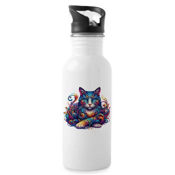 Katze - Trinkflasche mit integriertem Trinkhalm - Weiß - Rechts
