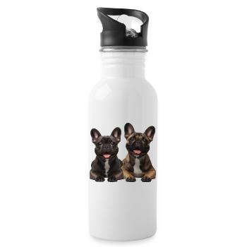 Zwei fröhliche französische Bulldoggen - Trinkflasche mit integriertem Trinkhalm - Weiß - Rechts