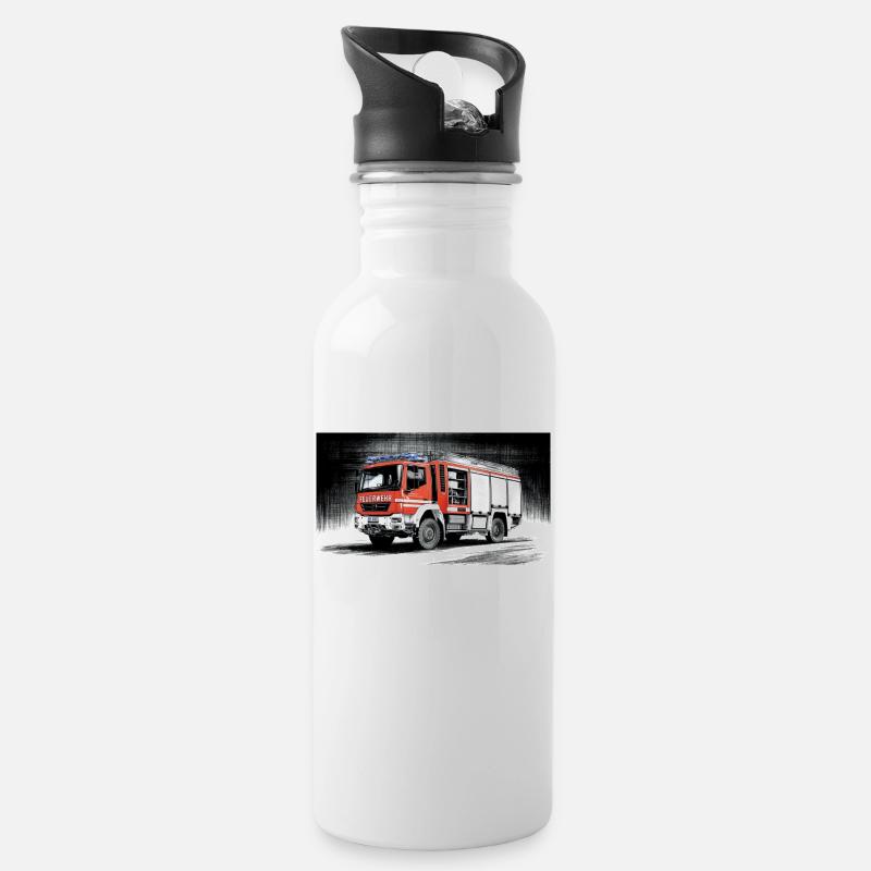Feuerwehrfahrzeug - Trinkflasche mit integriertem Trinkhalm - Weiß