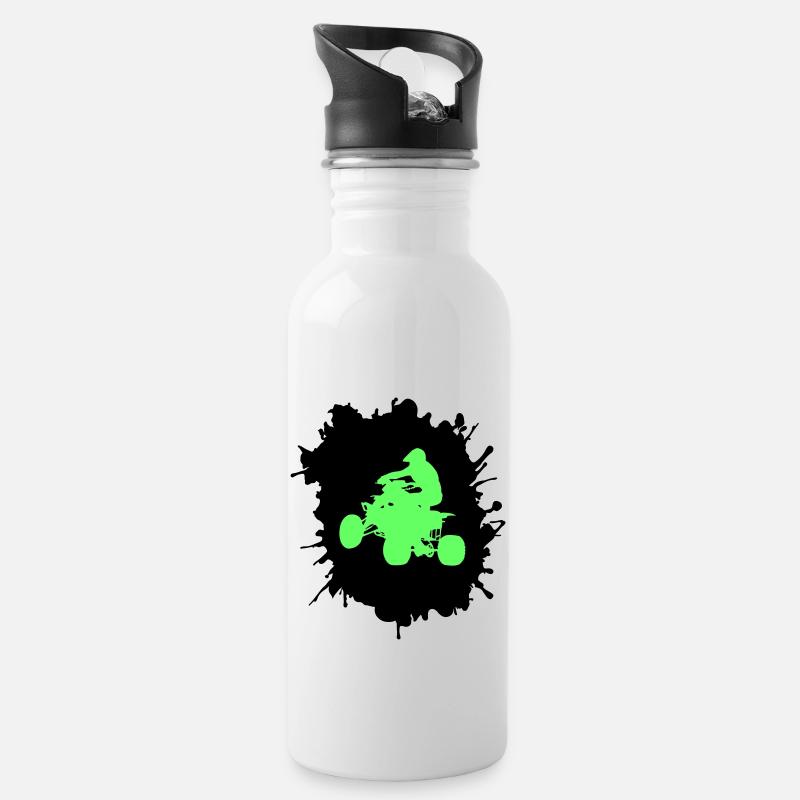 quad driver klecks - Trinkflasche mit integriertem Trinkhalm - Weiß